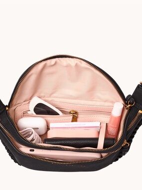 Poppy and peonies suede Black Desert Crossbody Bag with Gold Accents